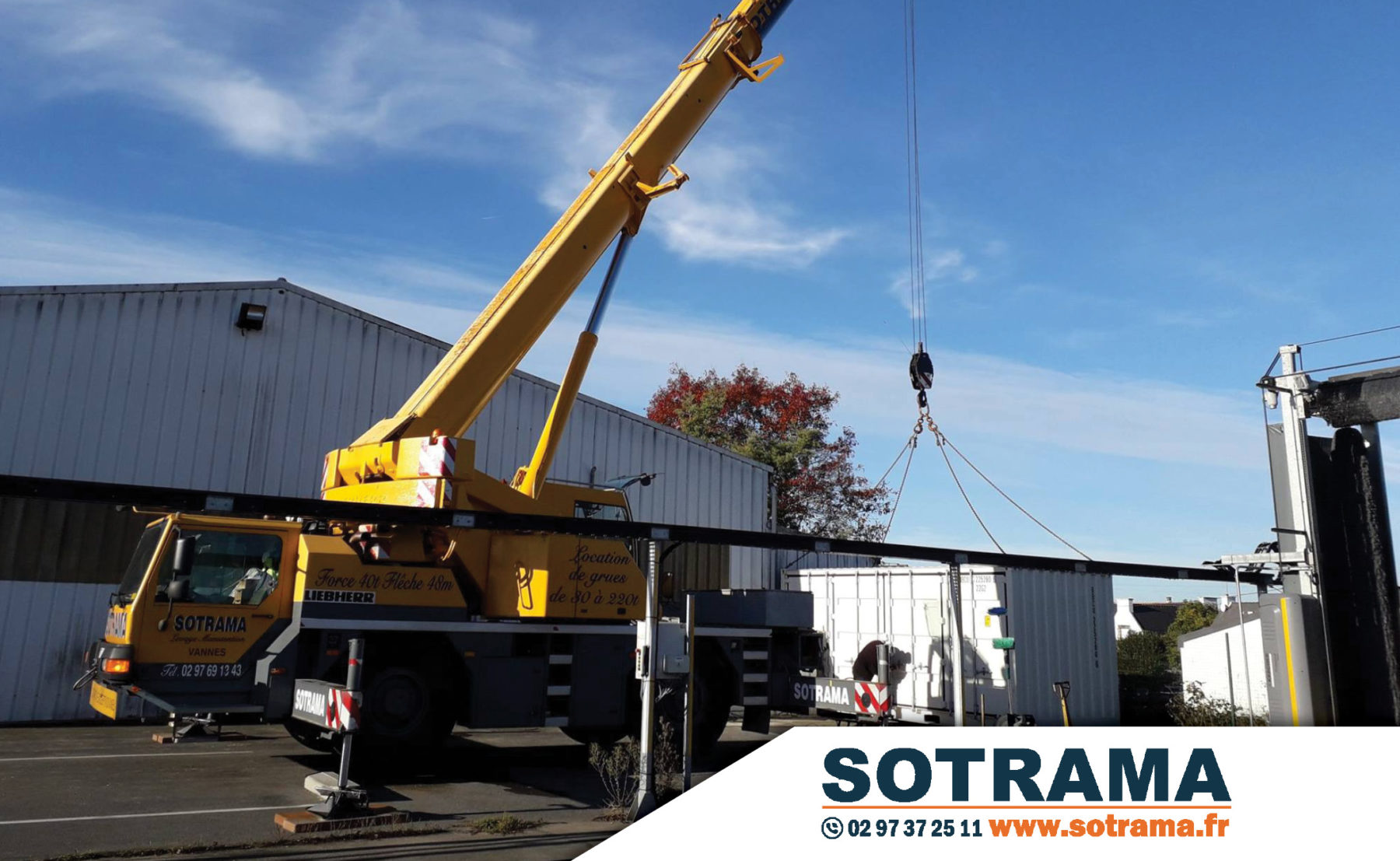 Grue jaune Sotrama levage manutention achat vente location matériel