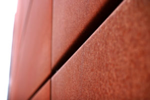 Surface oxydée d'un container maritime en acier Corten